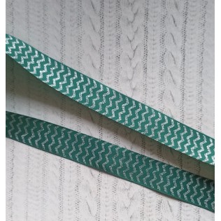 Лента репсовая 25 мм с рисунком Зиг-заг зелёный - серебро