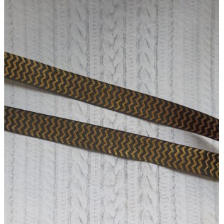 Лента репсовая 25 мм с рисунком Зиг-заг чёрный - золото